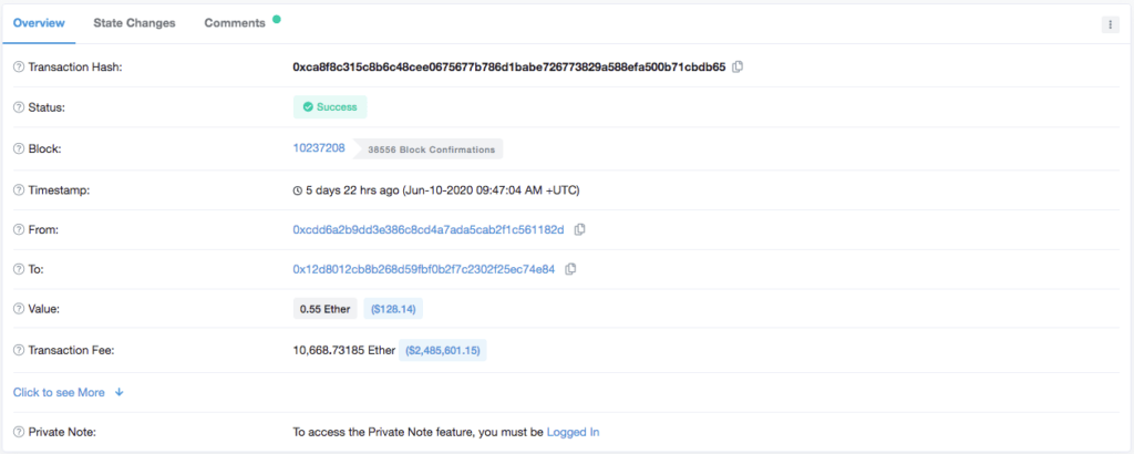 Etherscan Frais de plus de 2 millions de dollars pour une transaction Ethereum