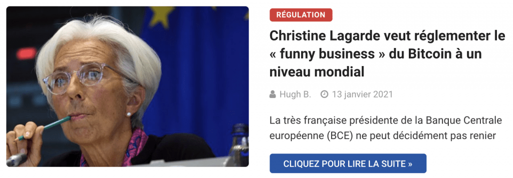 Christine Lagarde veut réglementer le « funny business » du Bitcoin à un niveau mondial