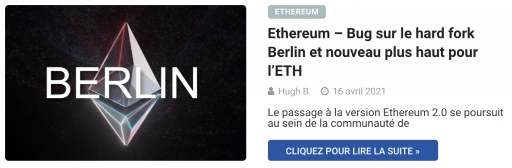 Ethereum – Bug sur le hard fork Berlin et nouveau plus haut pour l’ETH
