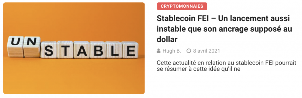 Stablecoin FEI – Un lancement aussi instable que son ancrage supposé au dollar