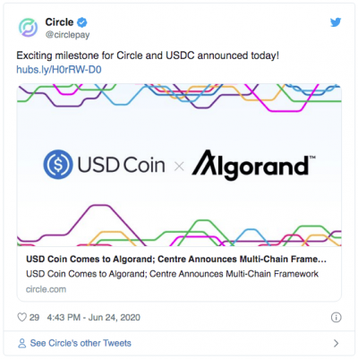Circle annonce que l'USDC quitte Ethereum pour Algorand