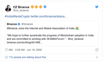 La plateforme Binance s'installe en Inde