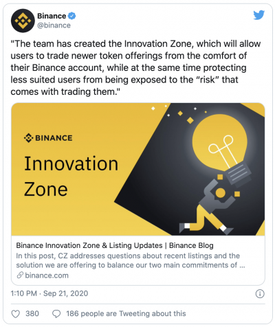 Binance lance une Innovation Zone