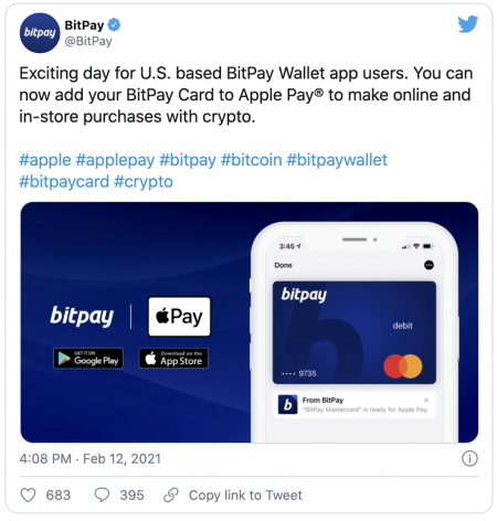 BitPay intègre les cryptomonnaies au réseau Apple Pay