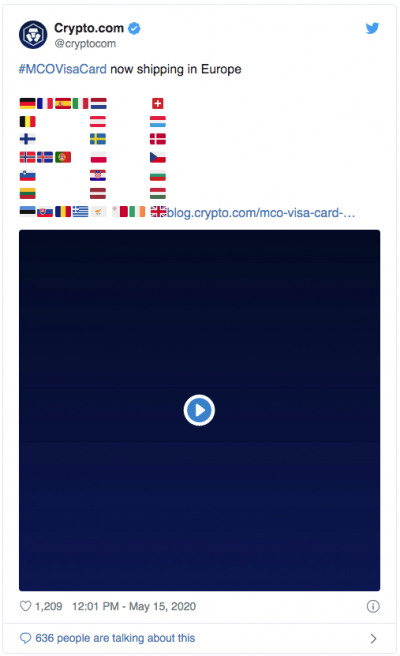 Les cartes VISA de crypto.com arrivent