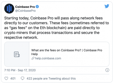 Coinbase transfert les frais de réseau aux utilisateurs