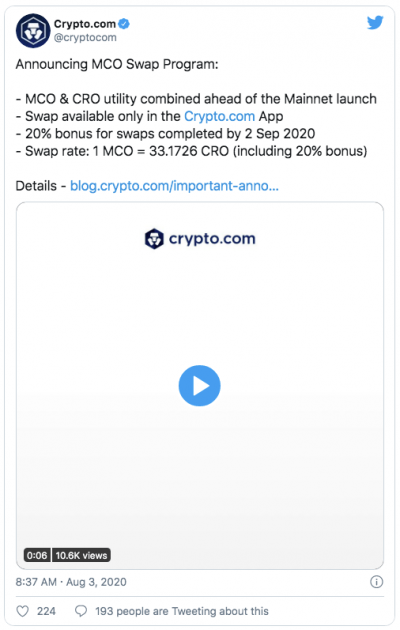 Crypto.com swap $MCO $CRO