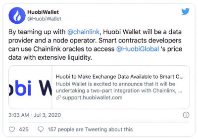 La plateforme Huobi intègre la solution de Chainlink (LINK)