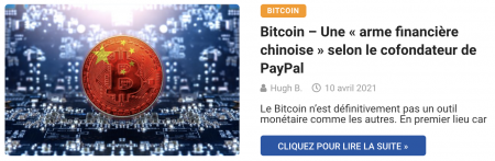 Bitcoin – Une « arme financière chinoise » selon le cofondateur de PayPal