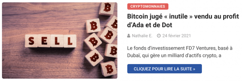 Bitcoin jugé « inutile » vendu au profit d’Ada et de Dot