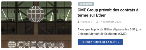 CME Group prévoit des contrats à terme sur Ether