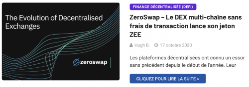 La plateforme ZeroSwap lance le jeton ZEE