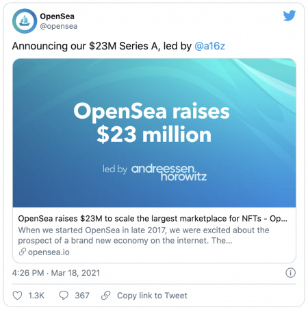 La plateforme NFT Opensea lève 23 millions de dollars