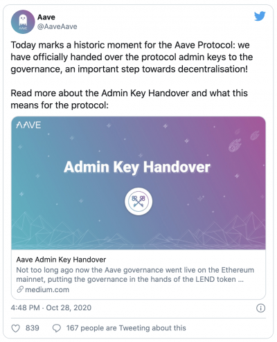 Le protocolme Aave annonce sa décentralisation