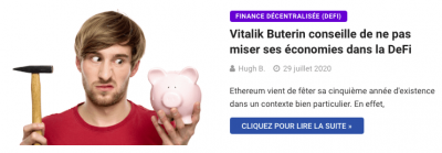Vitalik Buterin conseille de ne pas investir dans le DeFi