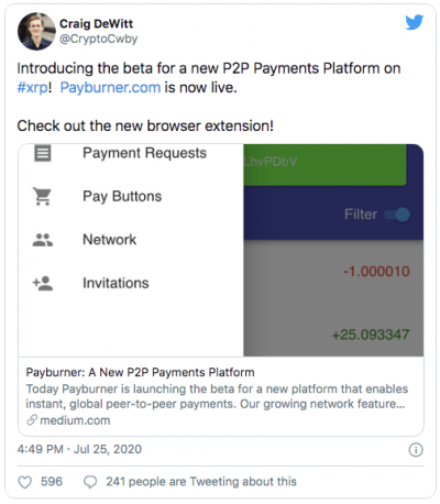 XRP développe un système de paiement en P2P PayBurner